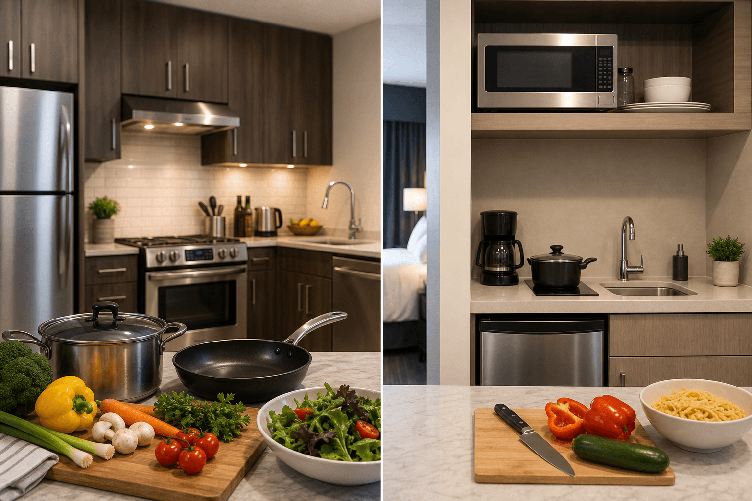 Cooking in a hotel kitchen: full kitchen vs kitchenette compared